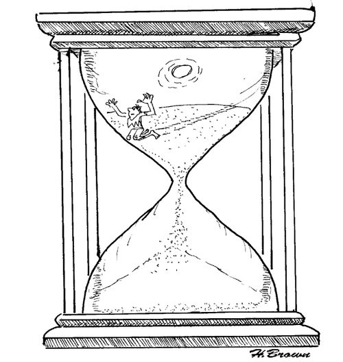 Man stuck in an hourglass.