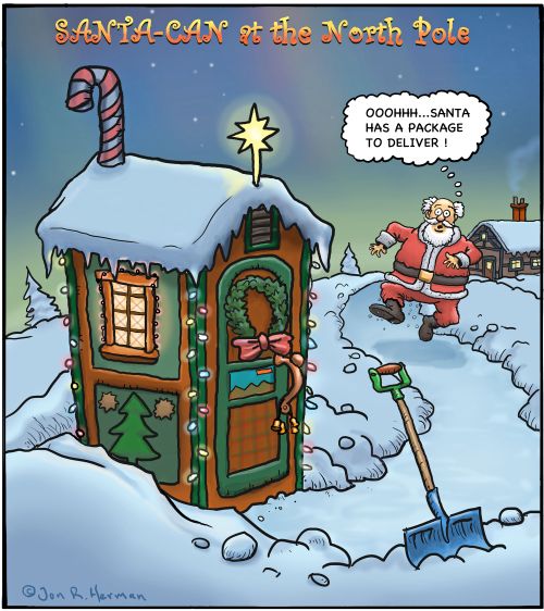 Santa-Can at the North Pole.