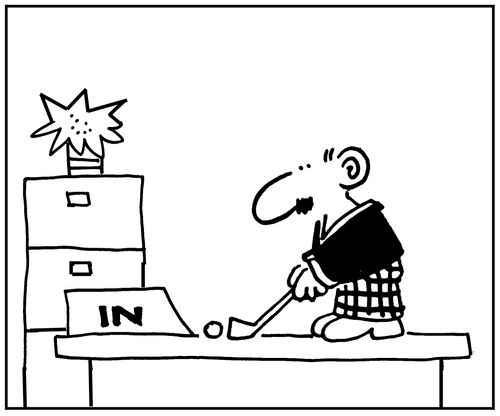 'Putting into the in tray on his desk.'