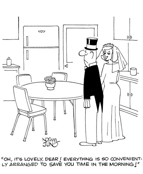 'Oh, it's lovely, dear! Everything is so conveniently arranged to save you time in the morning!'