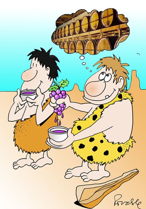 Caveman Imagines the Future of His Wine Invention.