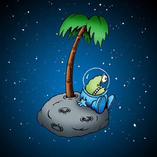 Lonely alien on a deserted asteroid.