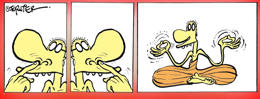 Buddhist picking his nose.