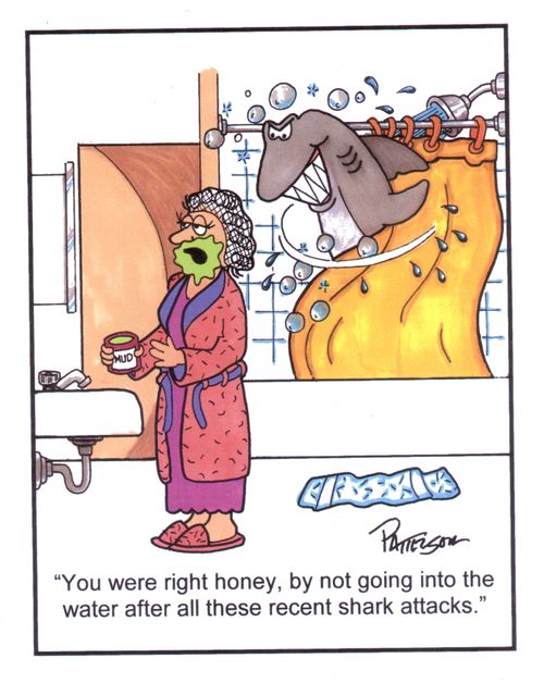 "You were right honey, by not going into the water after all these recent shark attacks."