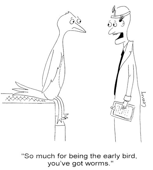 "So much for being the early bird, You've got worms"
