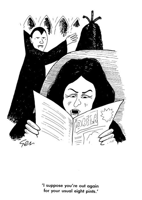 Vampire Couple, "I suppose you're out again for your usual eight pints?"