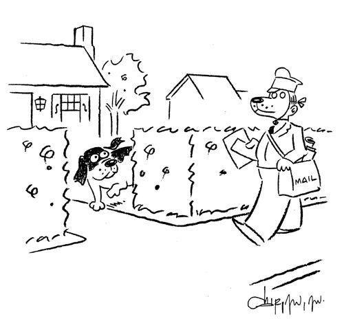 Postman is wearing a dog mask.
