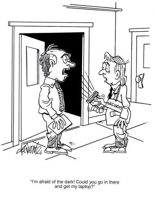 'I'm afraid of the dark! Could you go in there and get my laptop?'