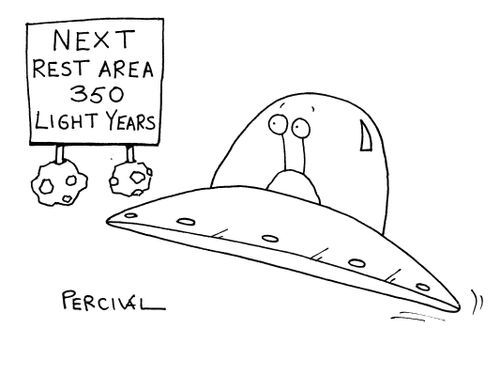 UFO - Alien surprised at distance to next services.