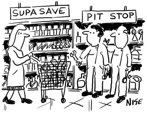 Pit stop at supermarket for trolley.