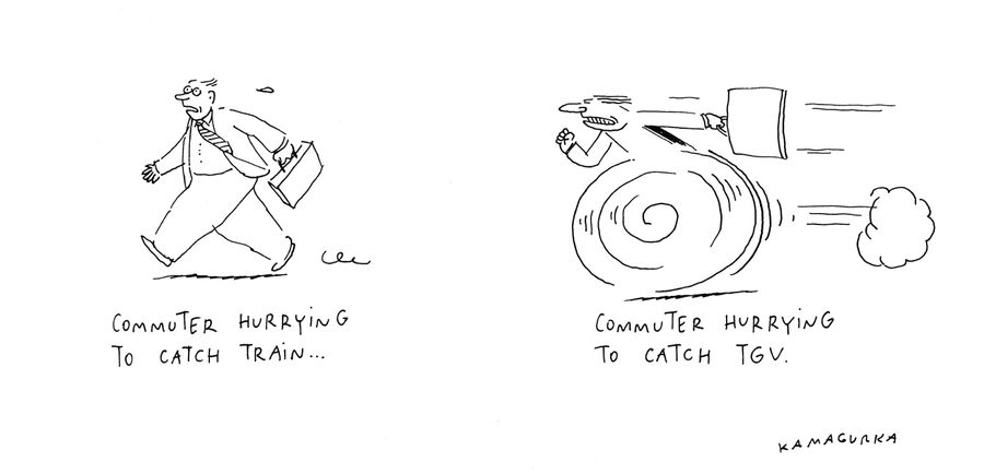 Commuter trying to catch train and commuter trying to catch TGV.