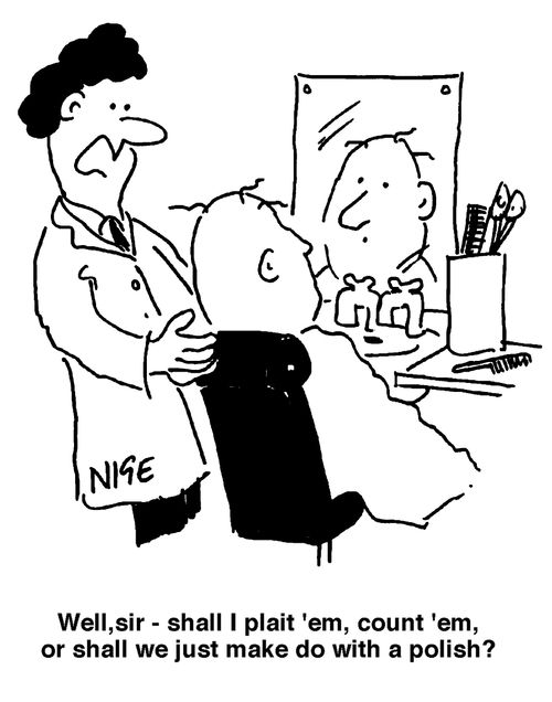 "Well, sir - shall I plait em, count em or shall we just make do with a polish?"