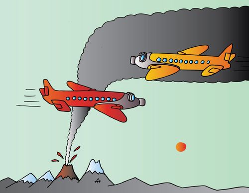 Airplanes Wearing Gas Masks During Volcanic Eruption