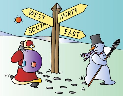 Santa Claus and the Snowman Cross Paths