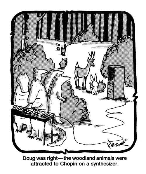 Doug was right - the woodland animals were attracted to Chopin on a synthesizer. 