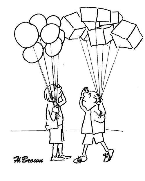 Kid with cubed balloon.