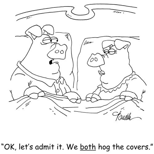 'OK, let's admit it. We both hog the covers.'