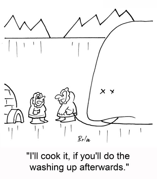 'I'll cook it, if you'll do the washing up afterwards.'