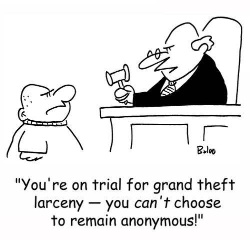 'You're on trial for grand theft larceny -- you can't choose to remain anonymous!'