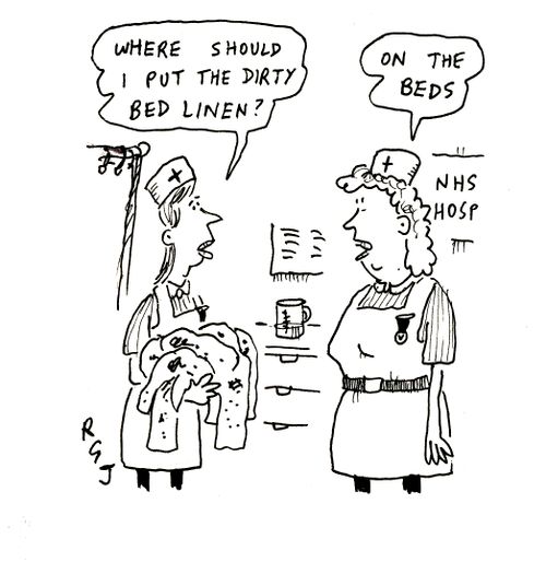 'Where should I put the dirty bed linen?' 'On the beds.'