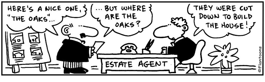 'Two Oaks. Where are the oaks. They were cut down to build the house. '