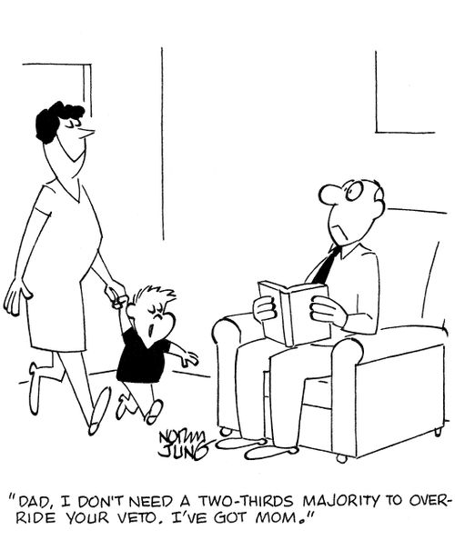 'Dad, I don't need a two-thirds majority to over-ride your veto. I've got mom.'