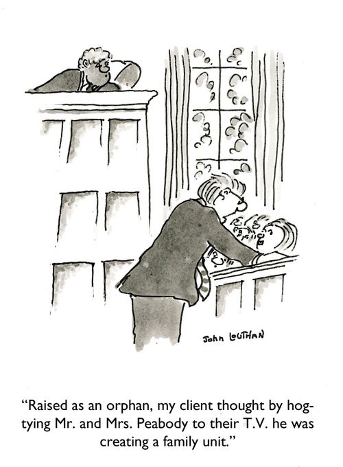 'Raised as an orphan, my client thought by hogtying Mr. and Mrs. Peabody to their T.V. he was crating a family unit.'