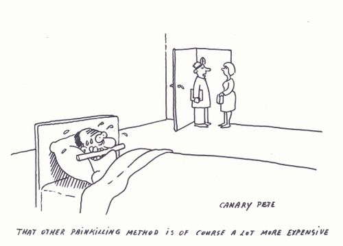Man bites on stick - "That other painkilling method is of course a lot more expensive."