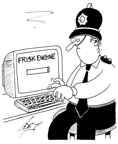 Policeman using a frisk engine on the internet