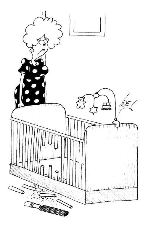 Baby escaping from cot.