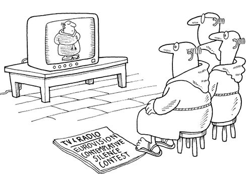 Monks watching television, TV and radio times, 'Eurovision contemplative silence contest'