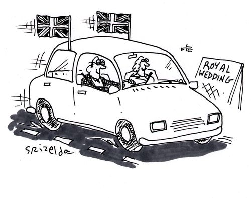 Royal Wedding - Car with celebratory union flags,