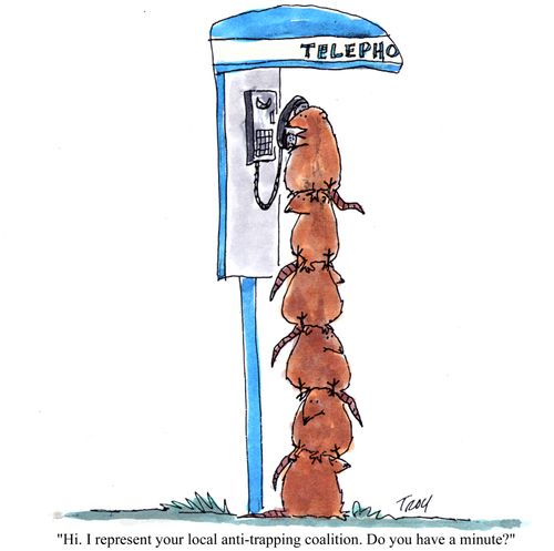 'Hi, I represent your local anti-trapping coalition. Do you have minute?'