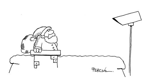 Father Christmas being spied on by close circuit TV.