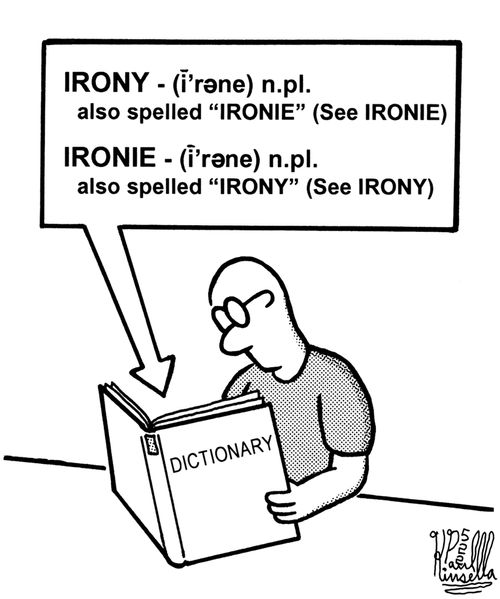 Irony - also spelled 'ironie', Ironie - also spelled 'irony'.
