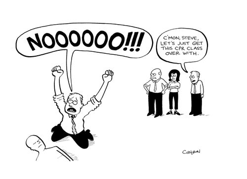 'C'mon, Steve, let's just get this CPR class over with.'
