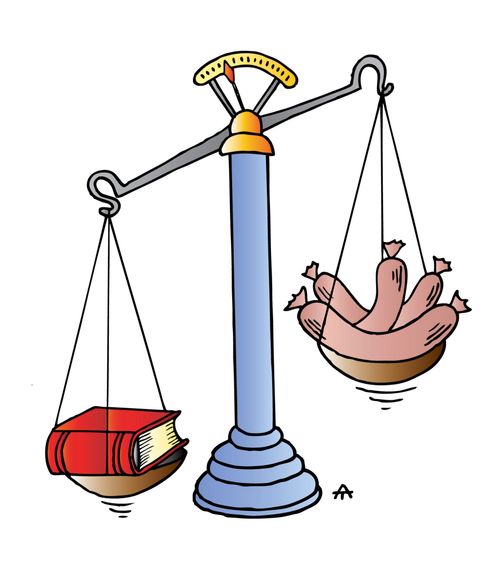 Scales: Book & sausages.