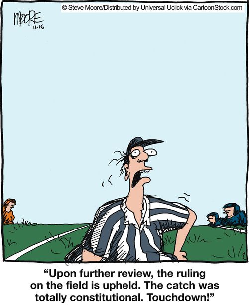 'Upon further review, the ruling on the field is upheld. The catch was totally constitutional. Touchdown!'