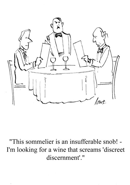 'this sommelier is an insufferable snob! - I'm looking for a wine that screams 'discreet discernment'.'