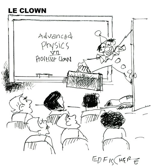 Professor Clown teaches advanced physics