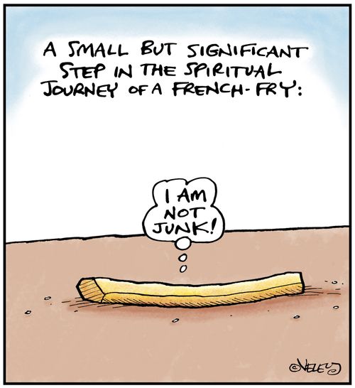 A small but significant step in the spiritual journey of a french fry: 'I am not junk!'