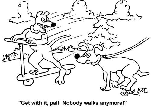 'Get with it, pal! Nobody walks anymore!'