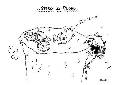 Spiro and Pusho: Mountain Climber and Mountain Biker.