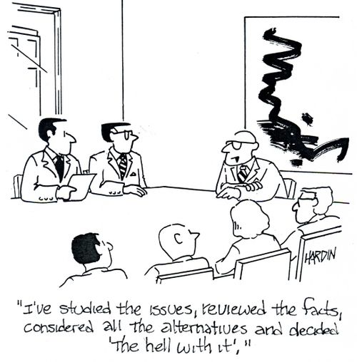 'I've studied the issues, reviewed the facts, considered all the alternatives and decided 'The hell with it'.'