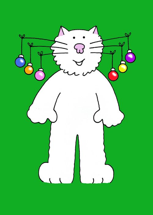 Cat with baubles on it's whiskers.