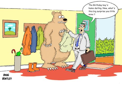 'The Birthday boy's home darling. Now what's this big surprise you little minx?'