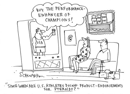Buy the performance enhancer of champions! 'Since when are US athletes doing product-endorsements for steroids?'