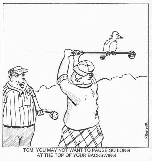 Tom, you may not want to pause so long at the top of your swing.