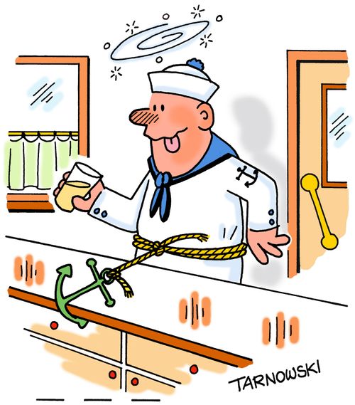 Drunk sailor anchored to a bar.