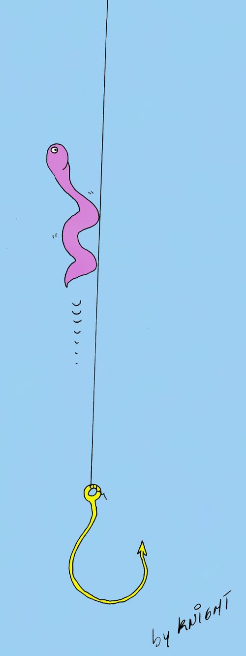 Worm running away from hook.